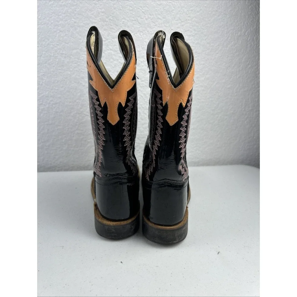 Boots Old West Cowboy Size‎ 13 Leather Youth BSC1843 Square Toe Black/Pink